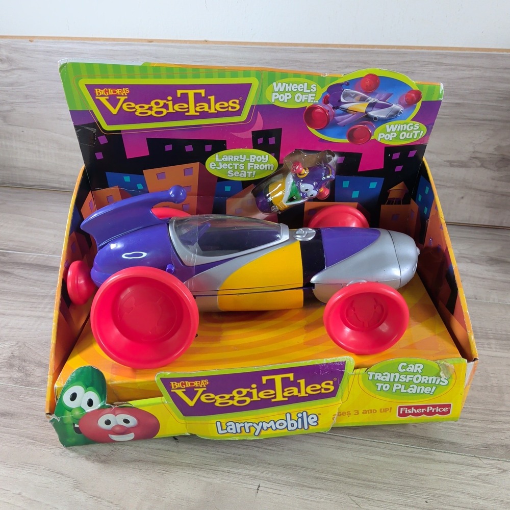 VeggieTales NIB Larry Boy Larrymobile Car Plane Original 2000